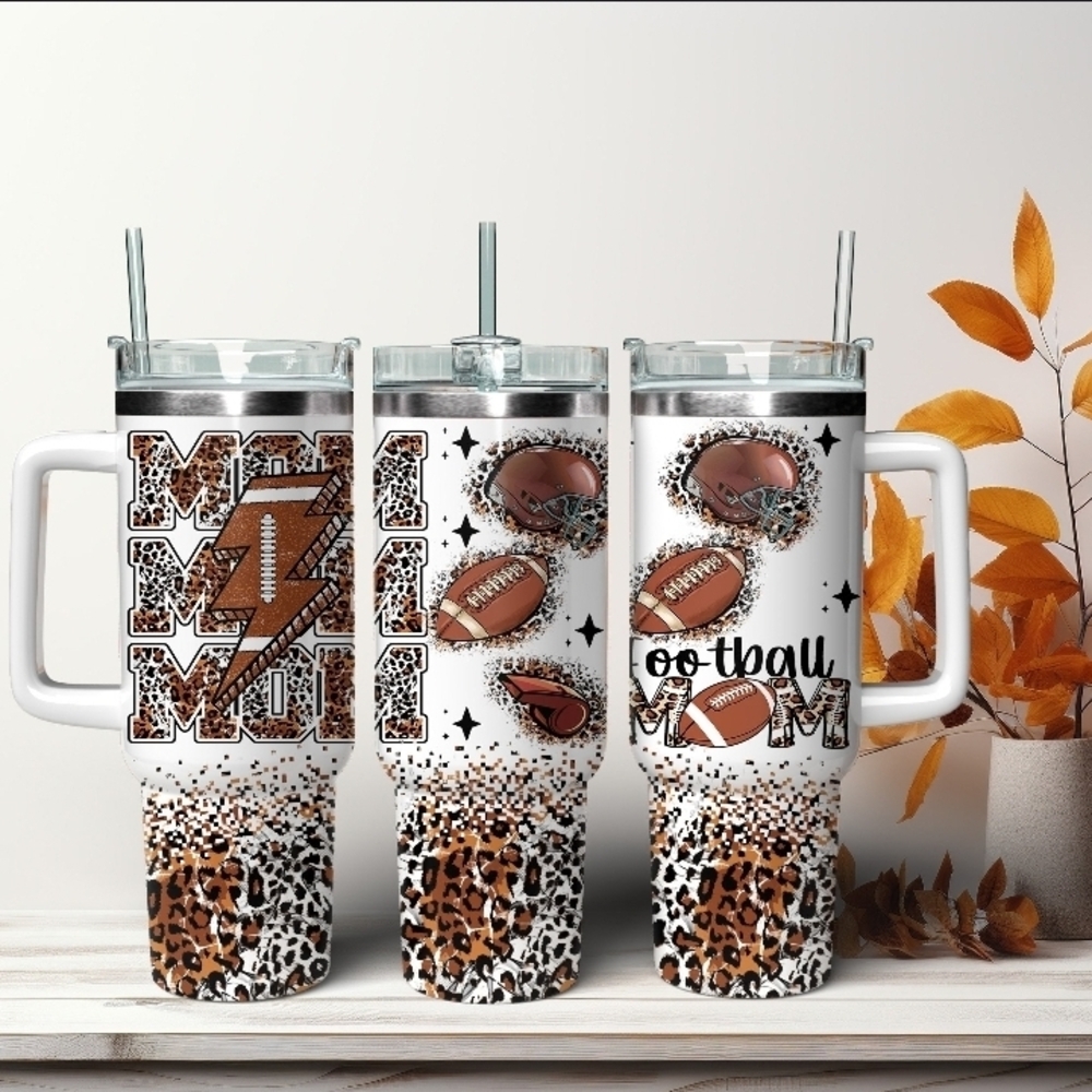 Football Mom Leopard Print Tumblers